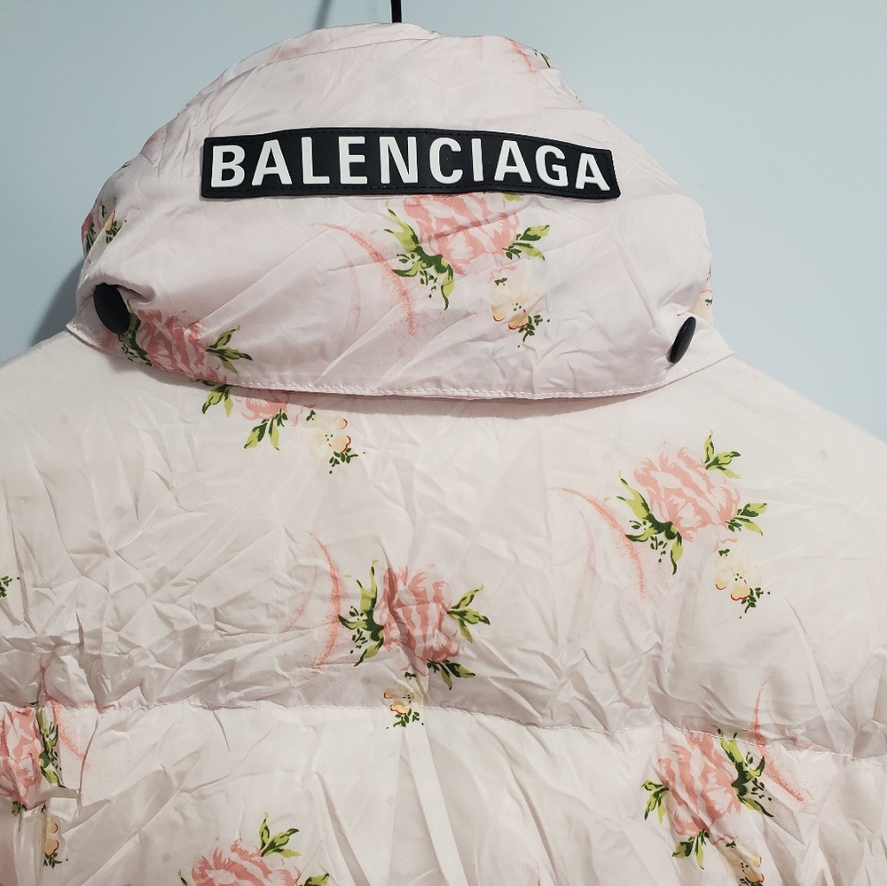 Balenciaga Floral Print Down Jacket Pink
